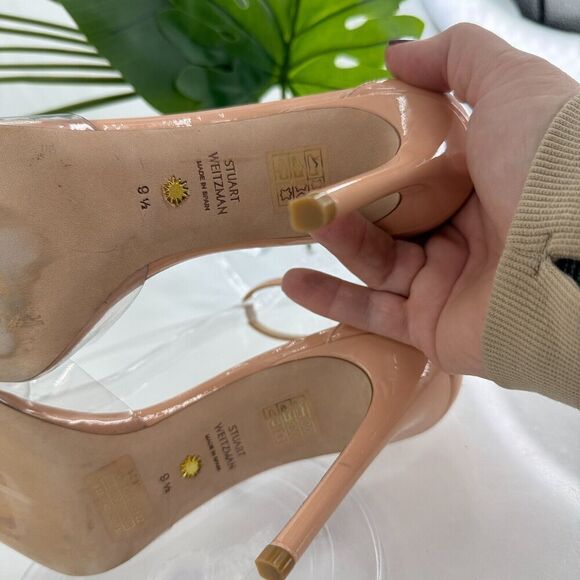 Stuart Weitzman Stuart PVC Pointed Toe Pump 9.5 Nude Patent Leather Stilleto - Picture 12 of 16